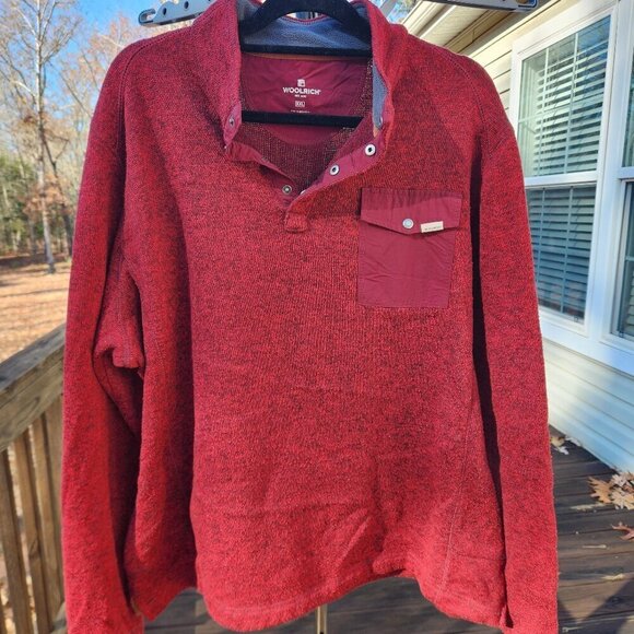 Woolrich Burgandy 1/4 Snap Fleece Long Sleeve Pullover Sweater Mens sz 2XL - Picture 1 of 7
